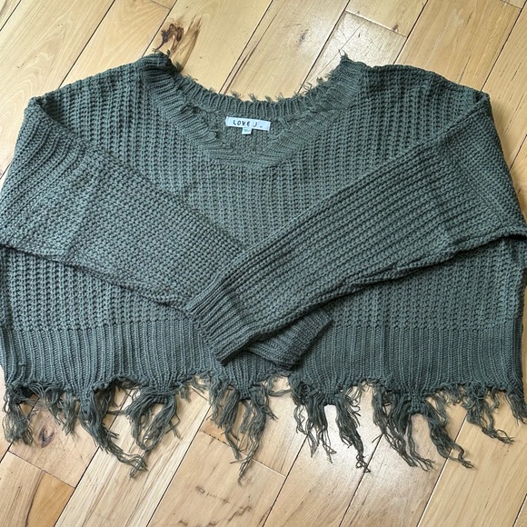 love j Sweaters - Love J Green Cropped Frayed Sweater
